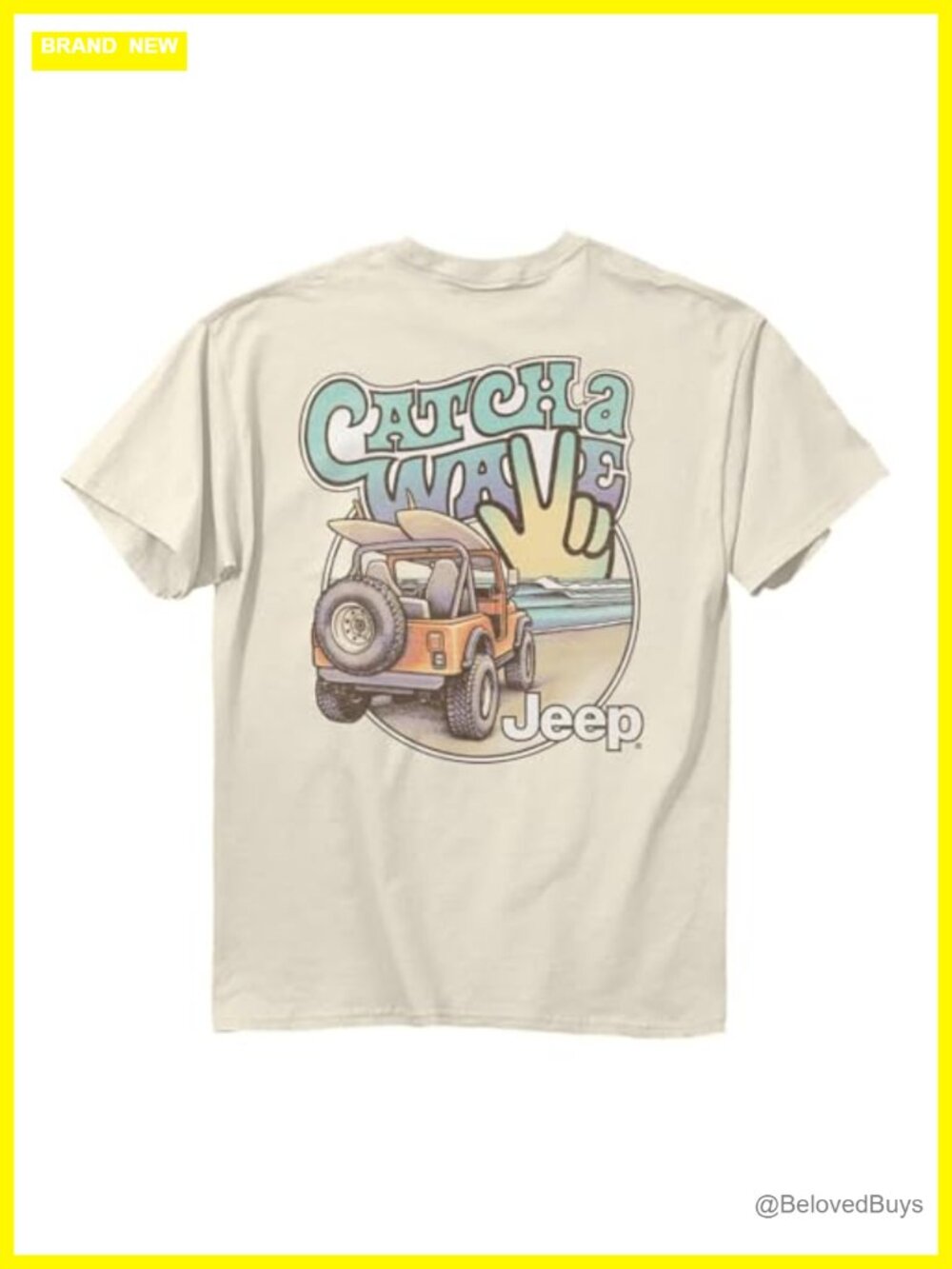 Jeep Beach Wave T-Shirt 100% Cotton Short Sleeve Crew Neck Tee